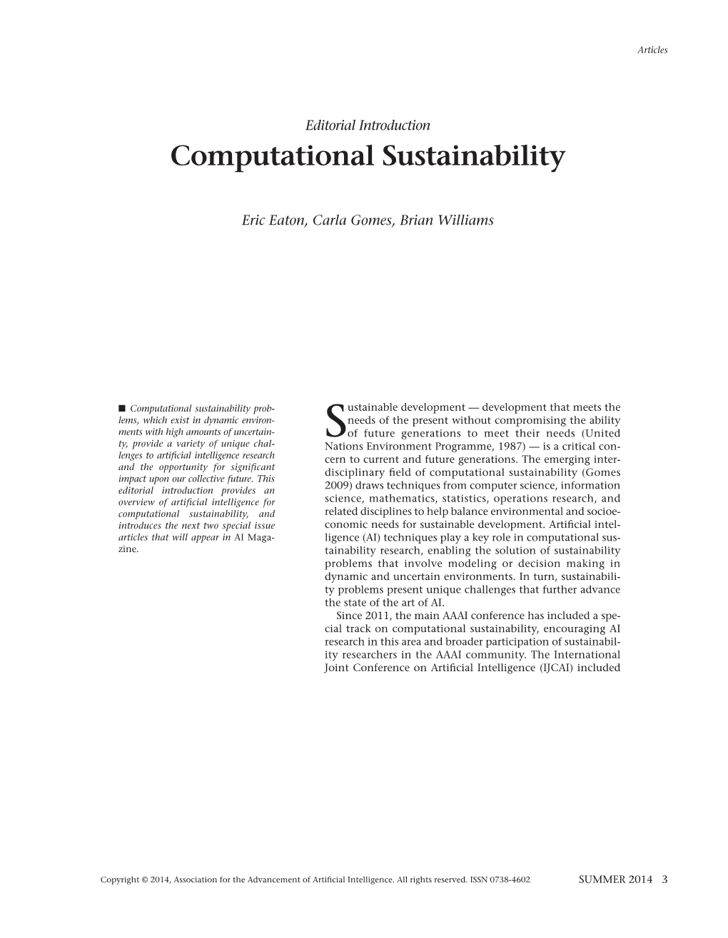 Computational Sustainability