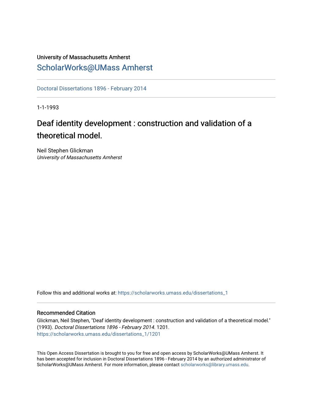 Deaf Identity Development : Construction and Validation of a Theoretical Model