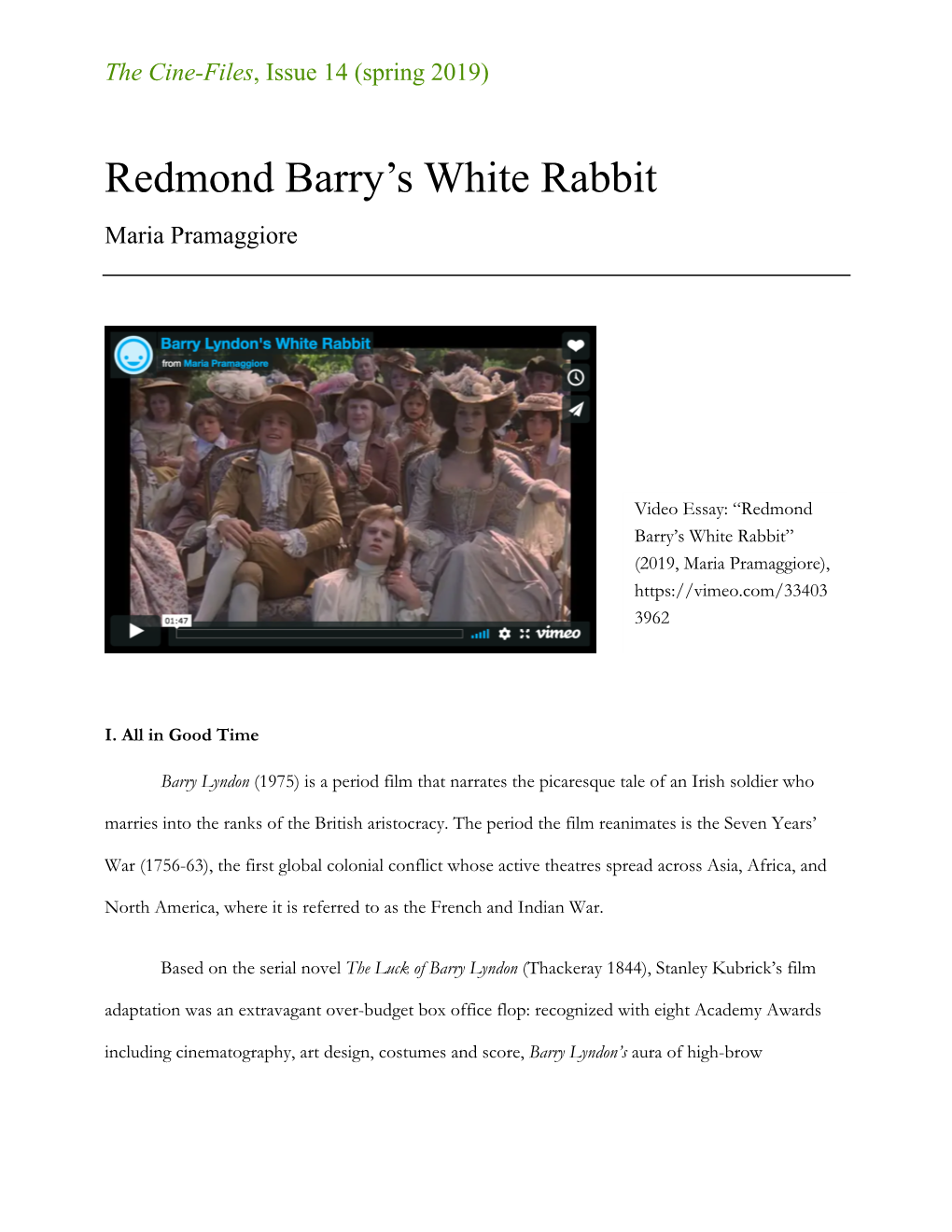 Redmond Barry's White Rabbit