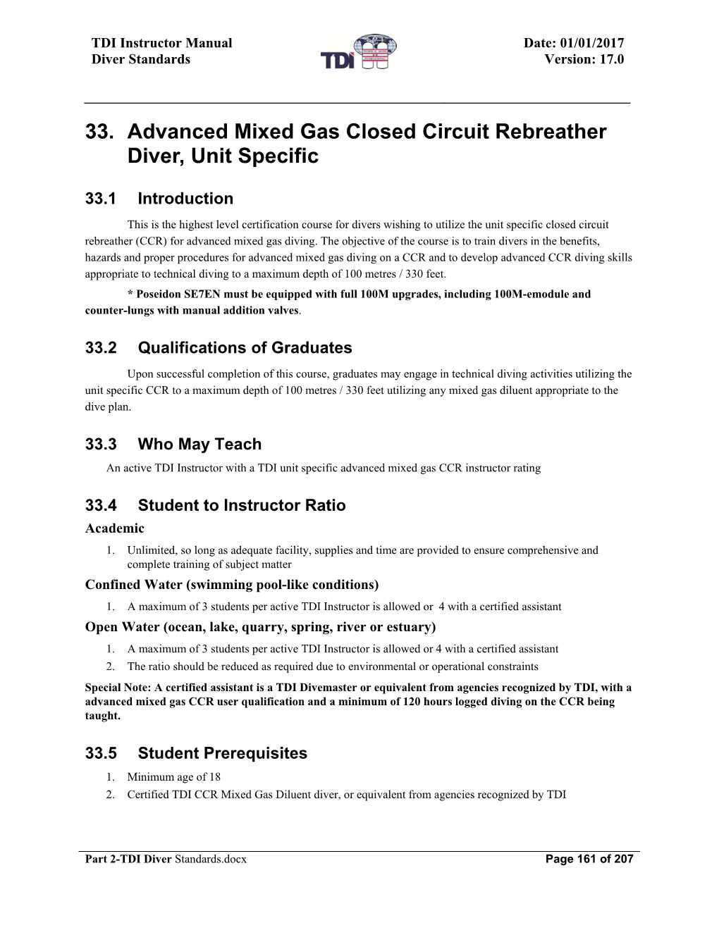 33. Advanced Mixed Gas Closed Circuit Rebreather Diver, Unit Specific