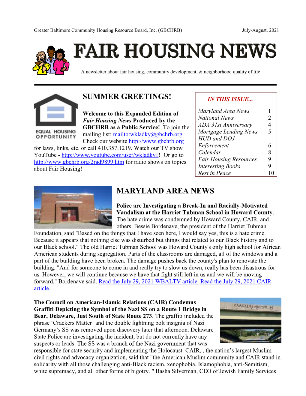 In Current National & Maryland Fair Housing News…