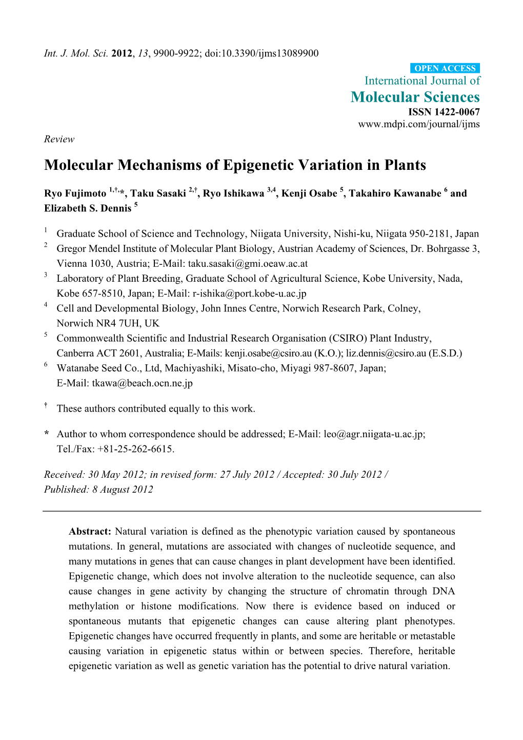 Molecular Mechanisms of Epigenetic Variation in Plants