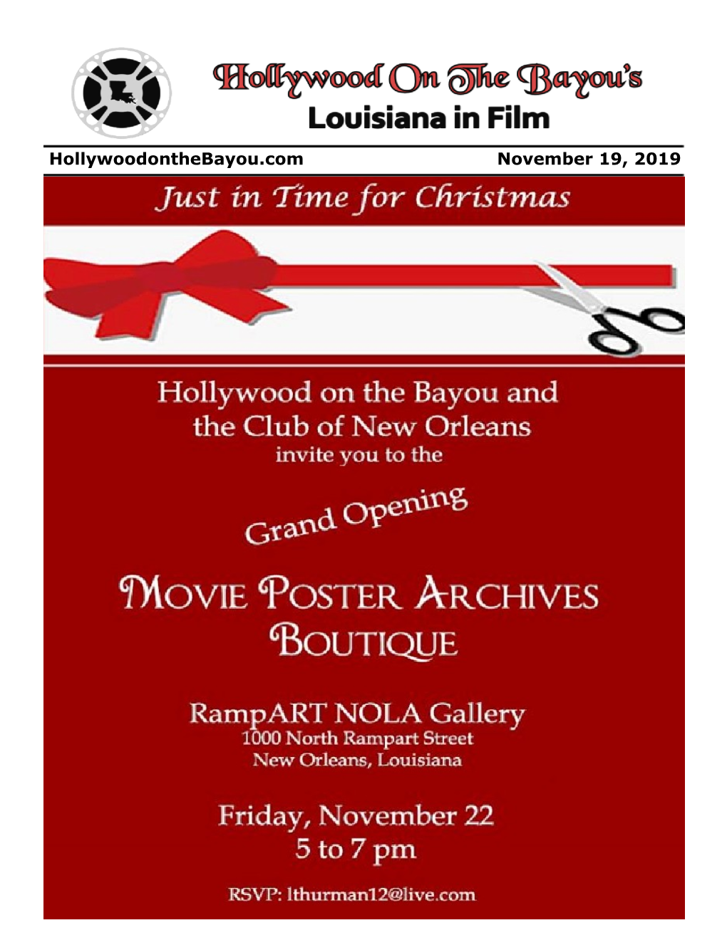 Hollywoodonthebayou.Com November 19, 2019