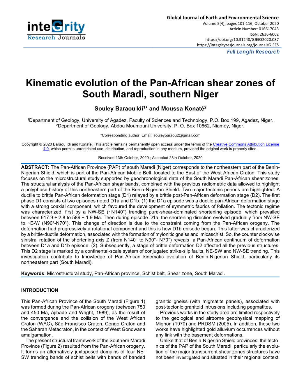 Kinematic Evolution of the Pan-African Shear Zones of South Maradi, Southern Niger