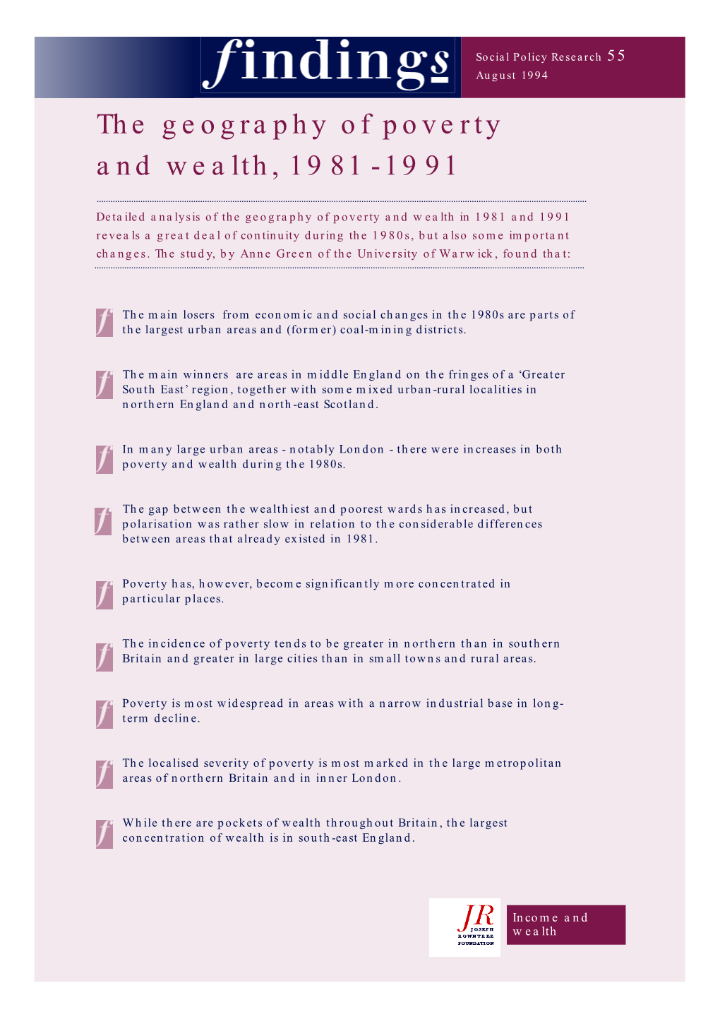 The Geography of Poverty and Wealth, 1981-1991