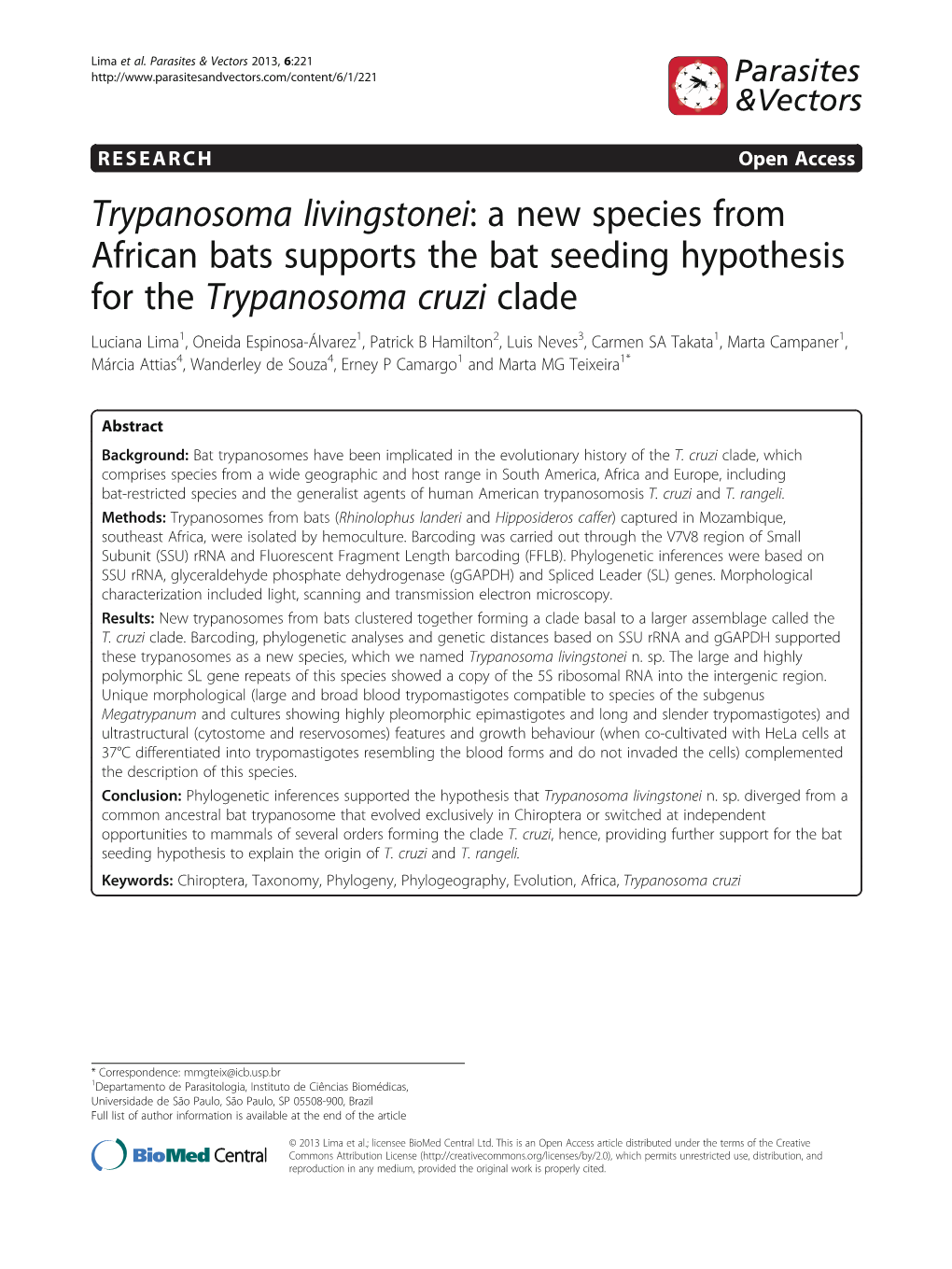 Trypanosoma Livingstonei