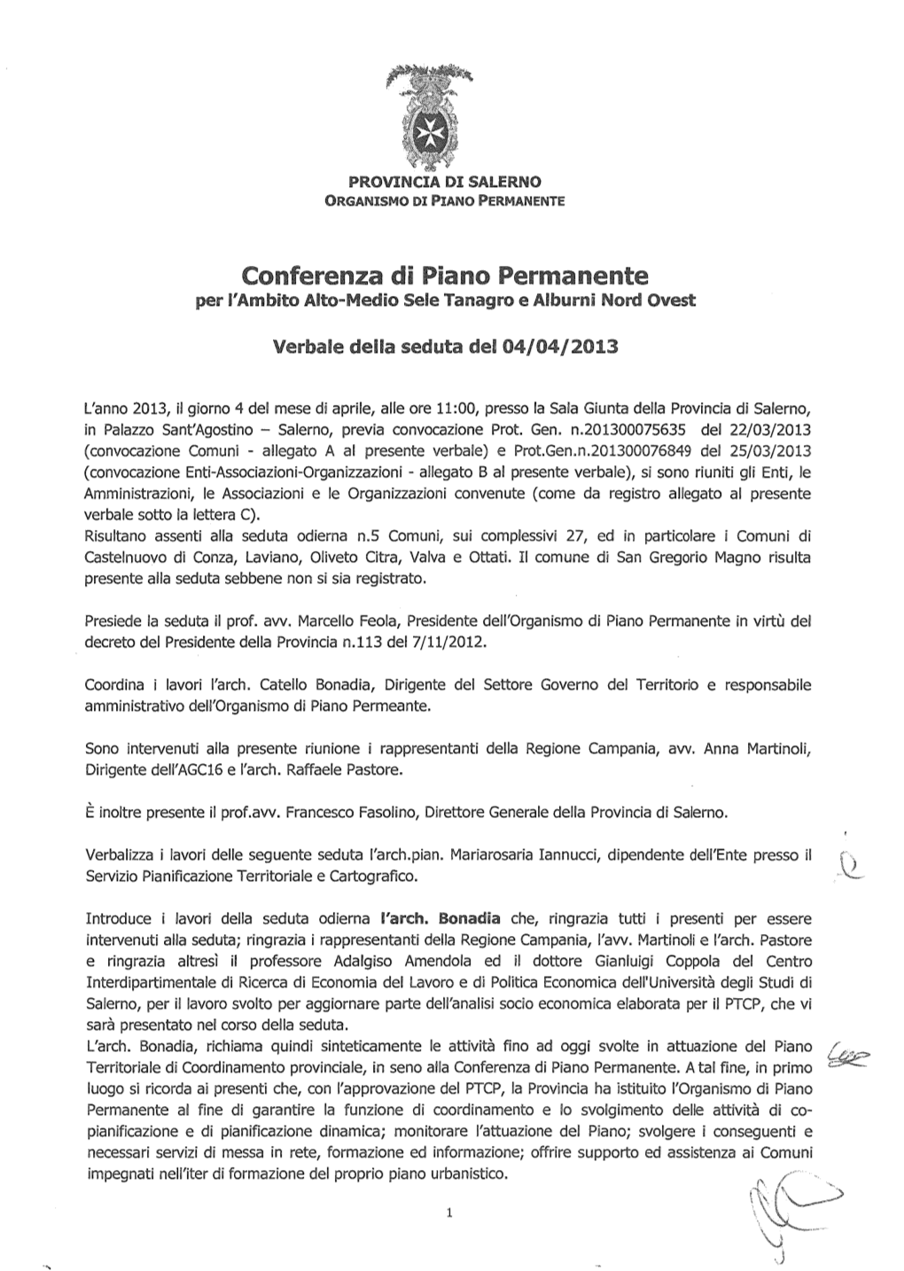 Conferenza Di Piano Permanente Per L'ambito Alto-Medio Sele Tanagro E Alburni Nord Ovest