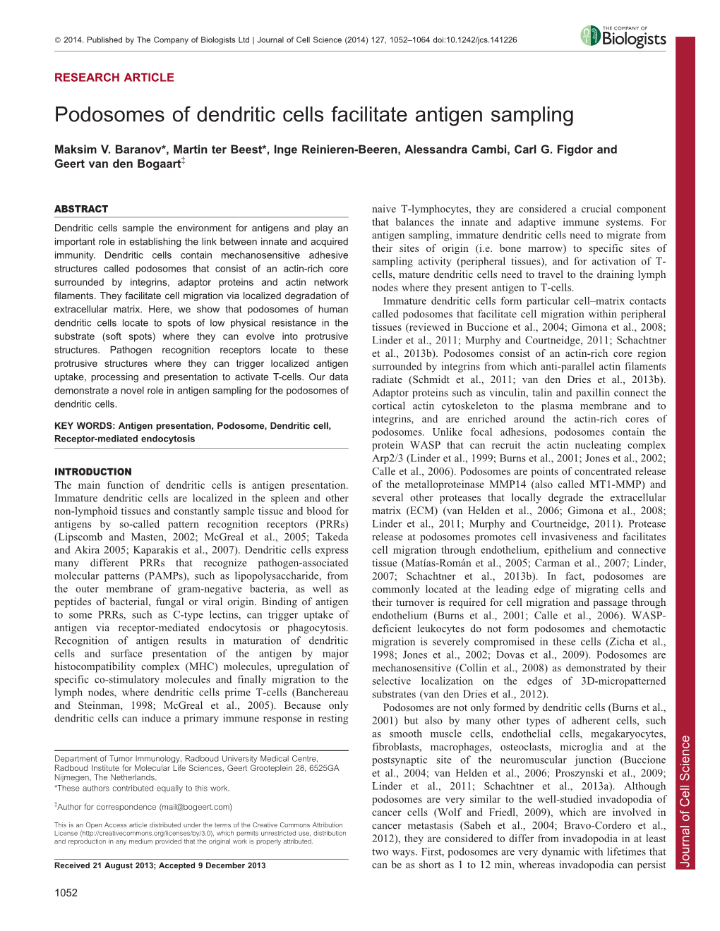 Podosomes of Dendritic Cells Facilitate Antigen Sampling