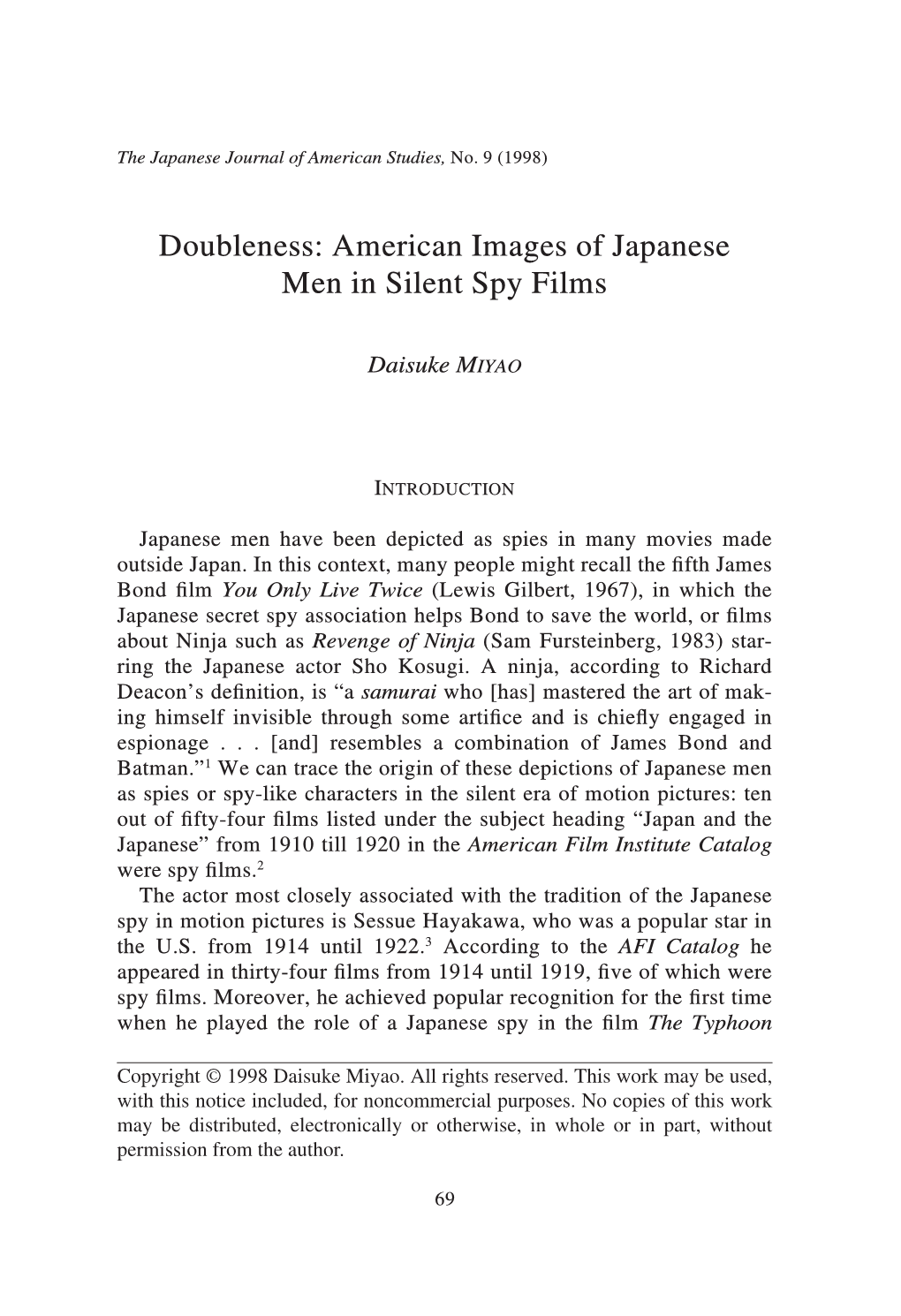 Doubleness: American Images of Japanese Men in Silent Spy Films