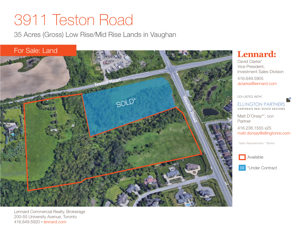 3911 Teston Road 35 Acres (Gross) Low Rise/Mid Rise Lands in Vaughan