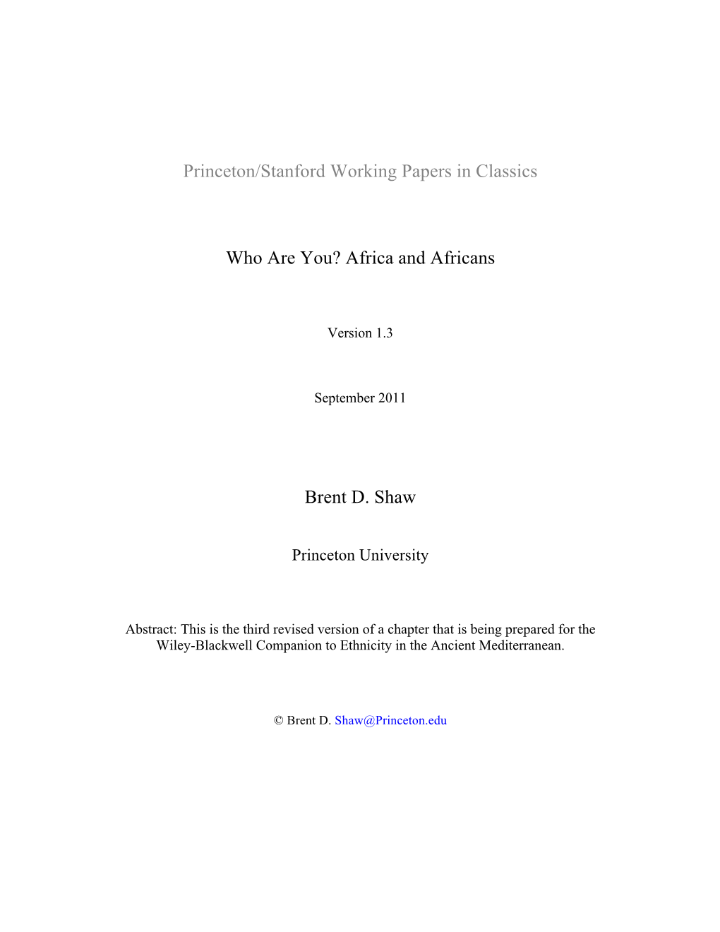 Africa and Africans Brent D. Shaw