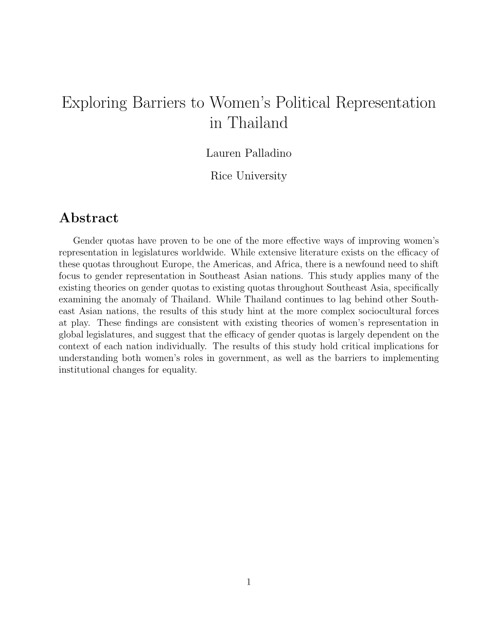 Exploring Barriers to Women's Political Representation in Thailand