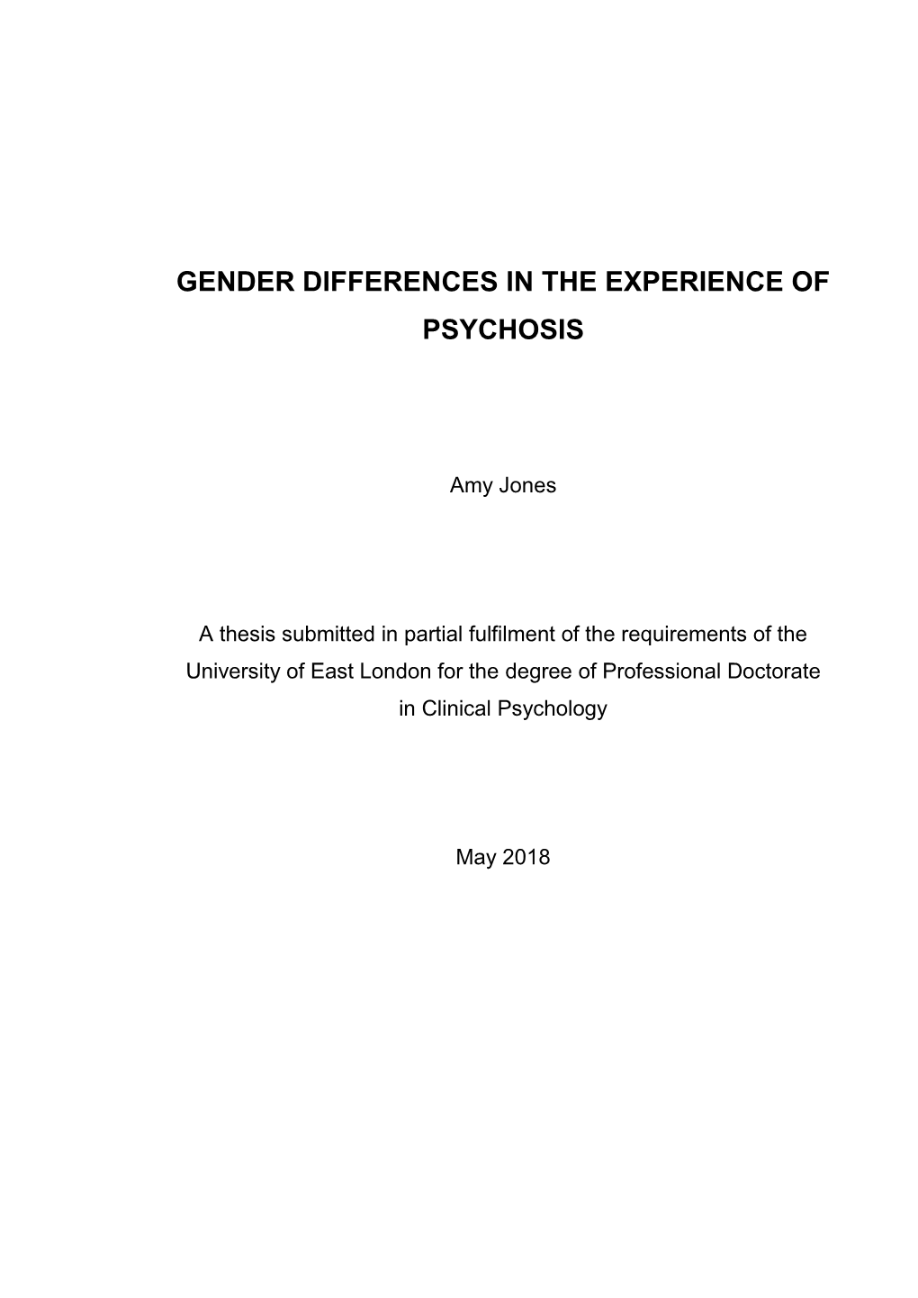 Gender Differences in the Experience of Psychosis