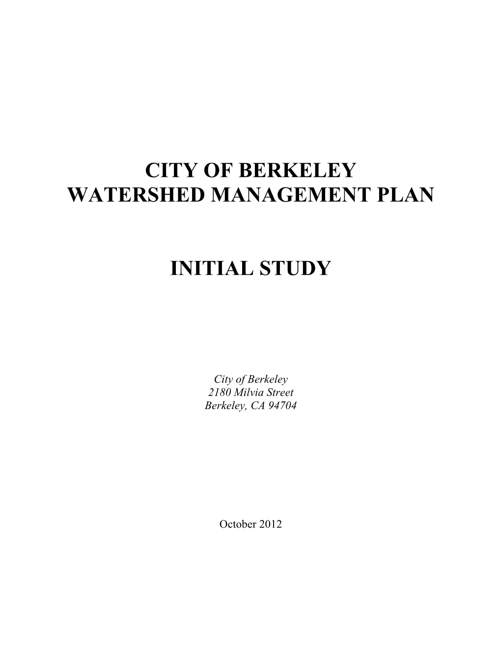 City of Berkeley Watershed Management Plan Initial