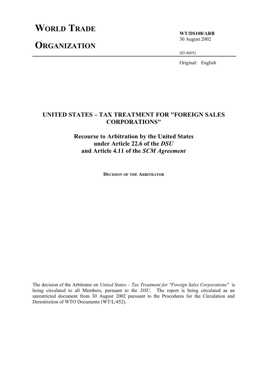 United States Tax Treatment for Foreign Sales Corporations