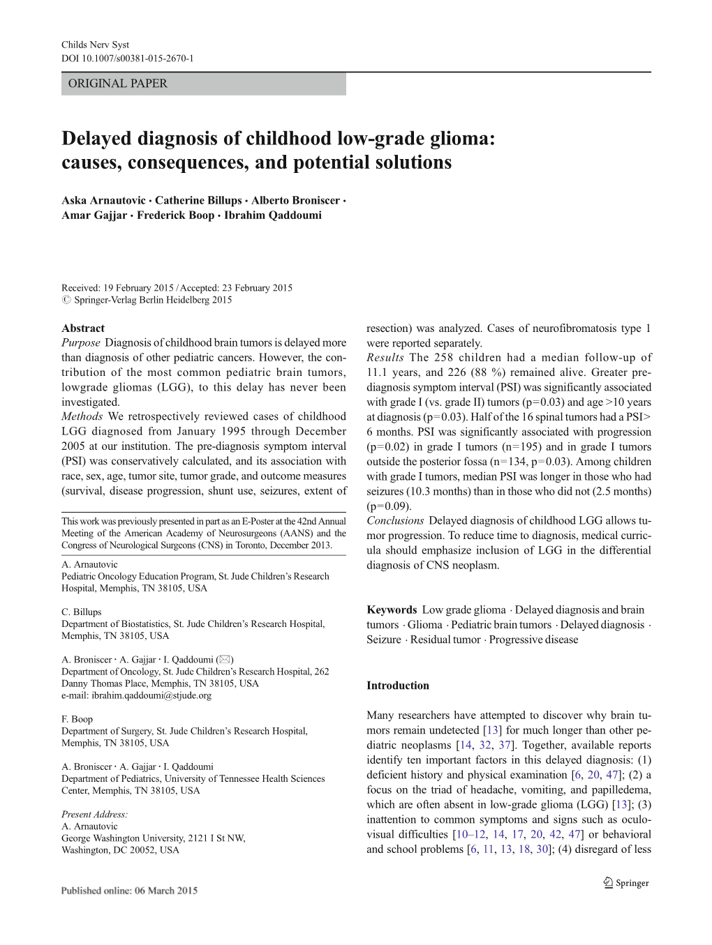 Delayed Diagnosis of Childhood Low-Grade Glioma: Causes, Consequences, and Potential Solutions