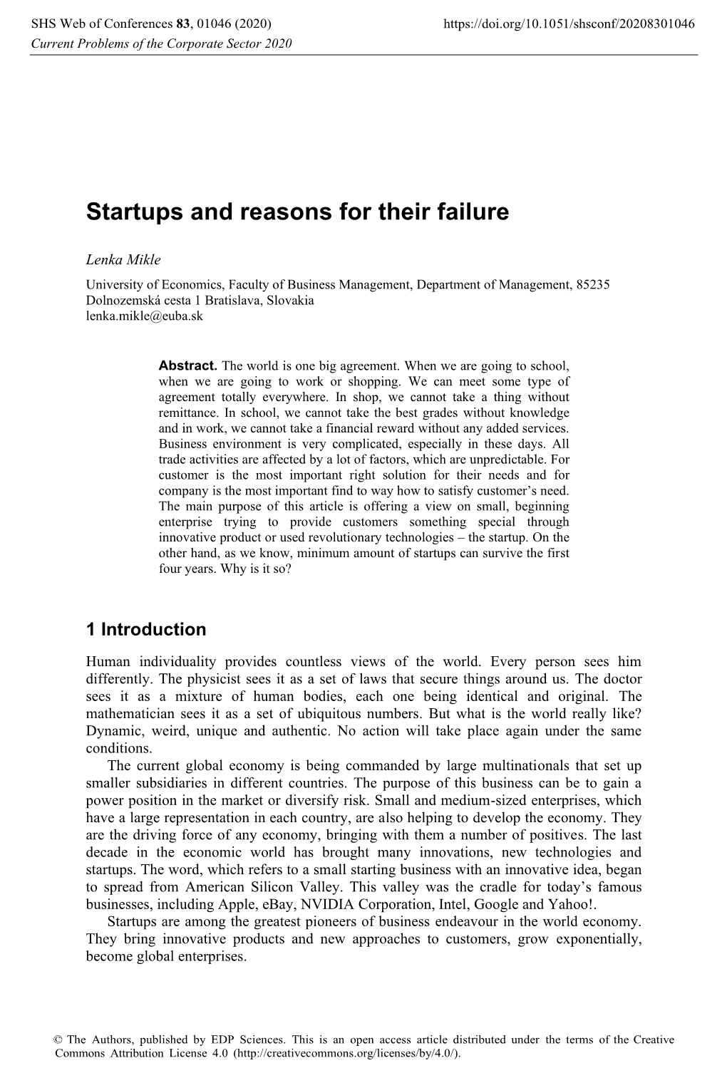 Startups and Reasons for Their Failure
