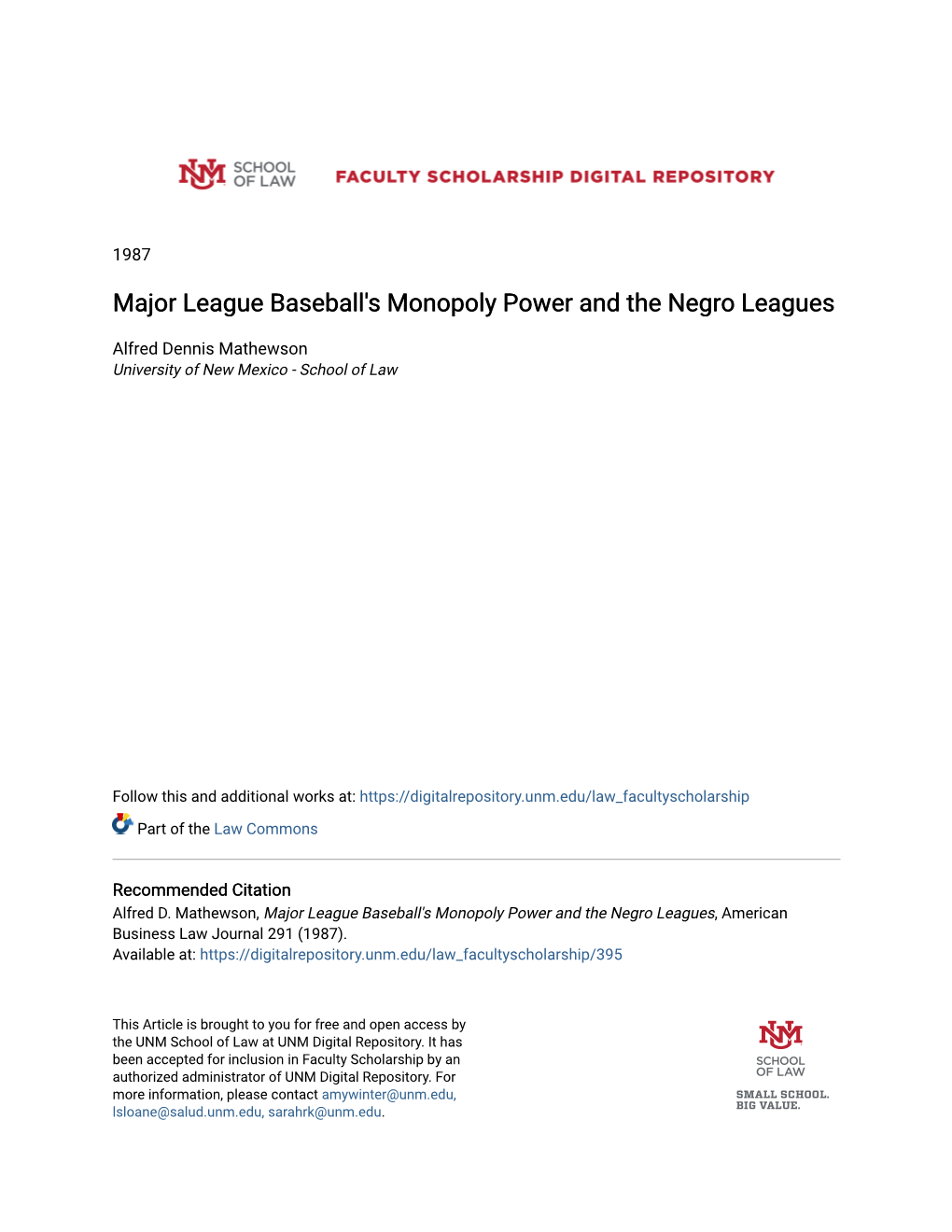 Major League Baseball's Monopoly Power and the Negro Leagues