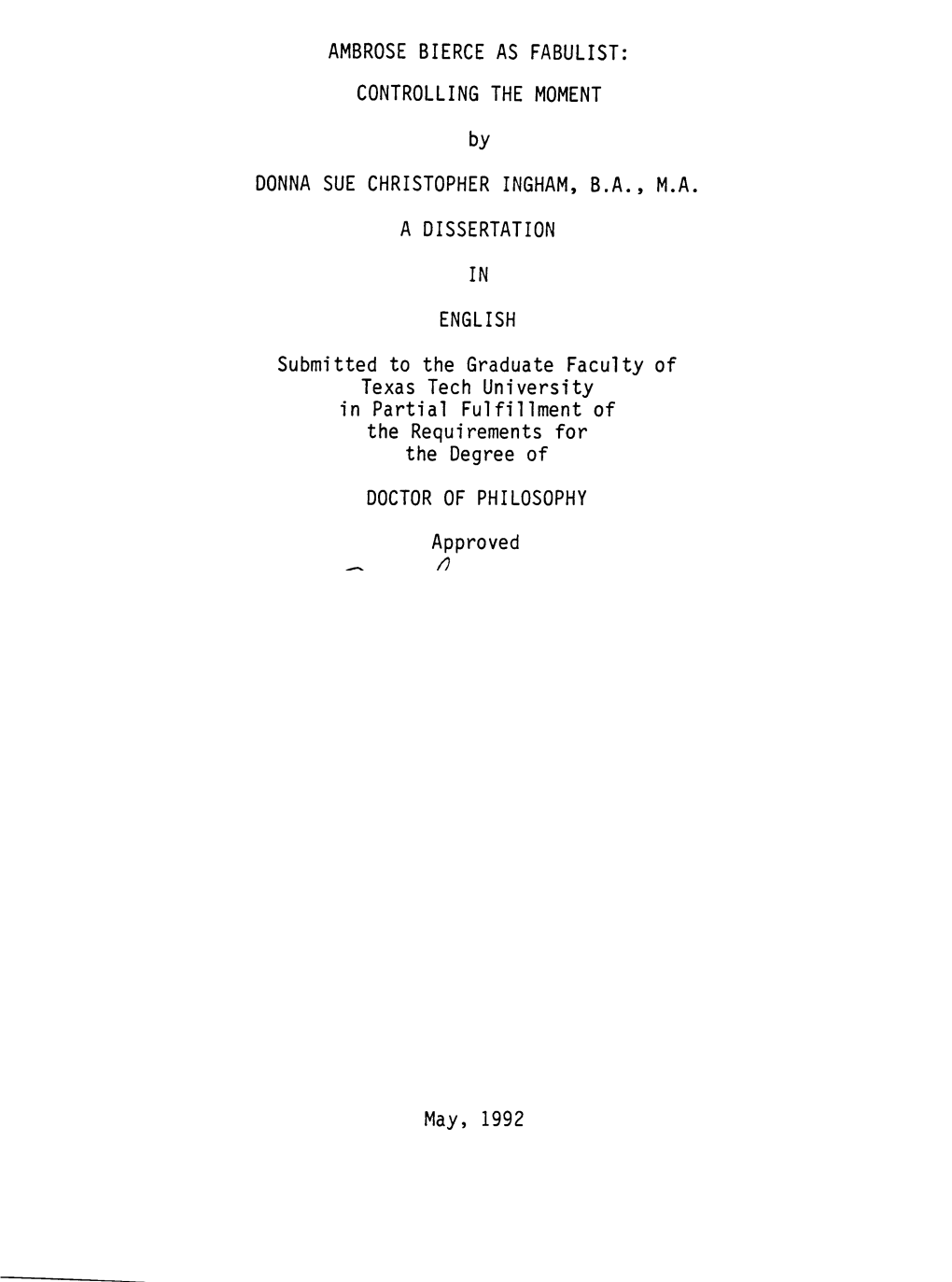 Ambrose Bierce As Fabulist: Controlling the Moment