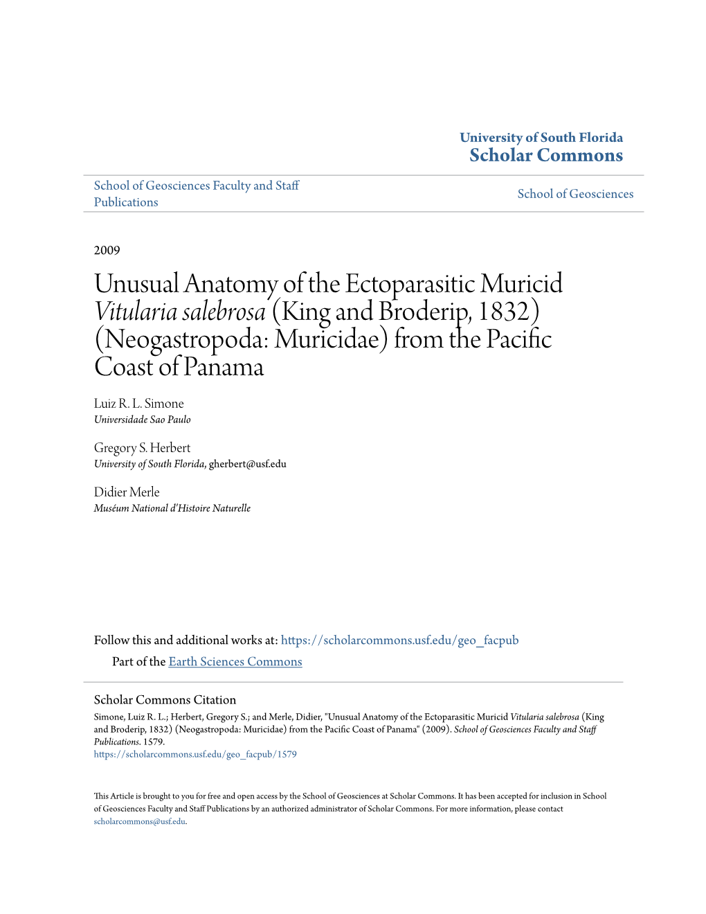 King and Broderip, 1832) (Neogastropoda: Muricidae) from the Pacific Coast of Panama Luiz R