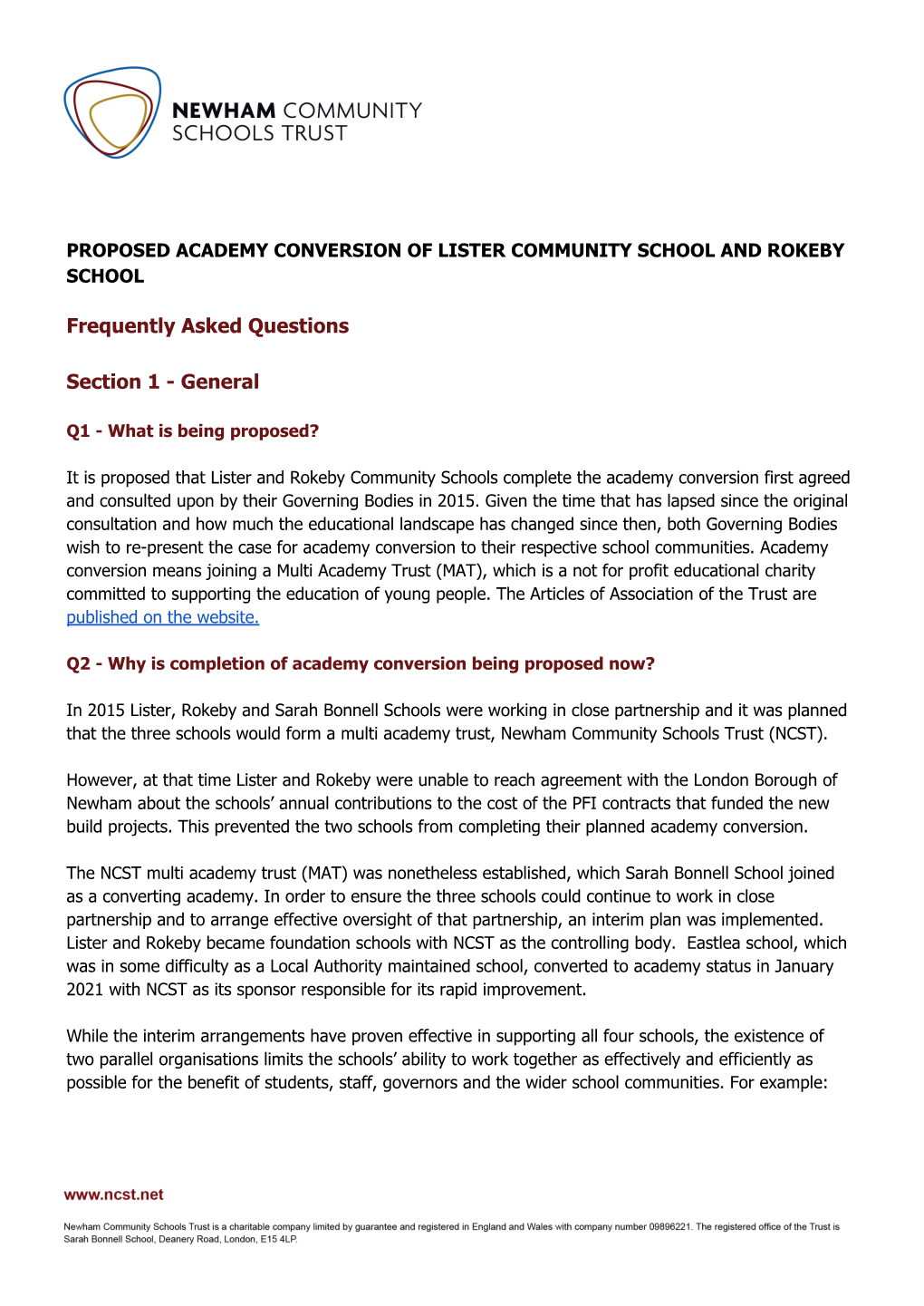 Lister and Rokeby Academisation