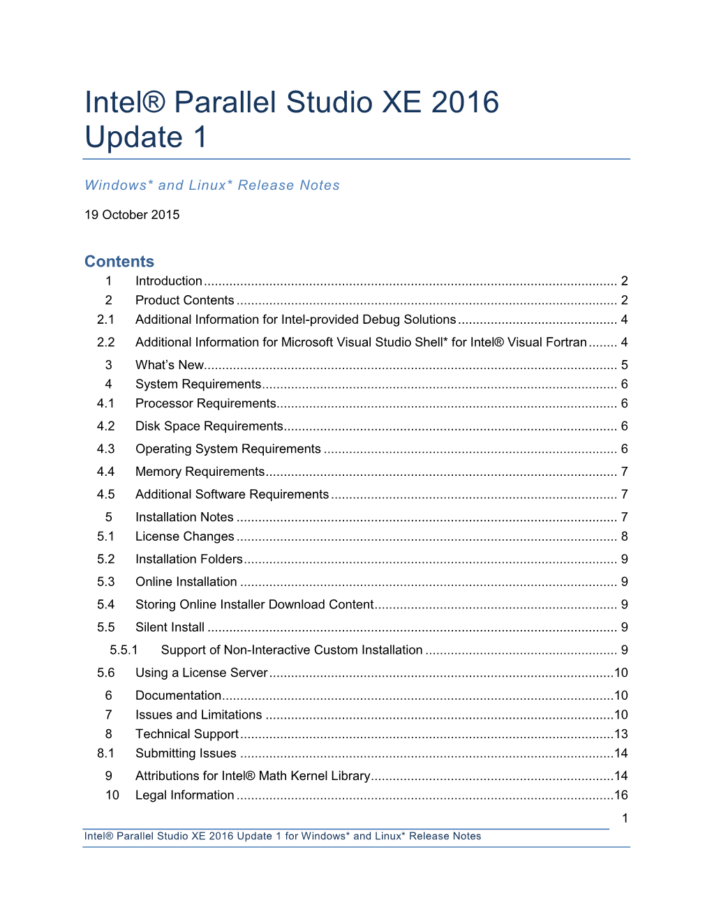 Intel® Parallel Studio XE 2016 Update 1