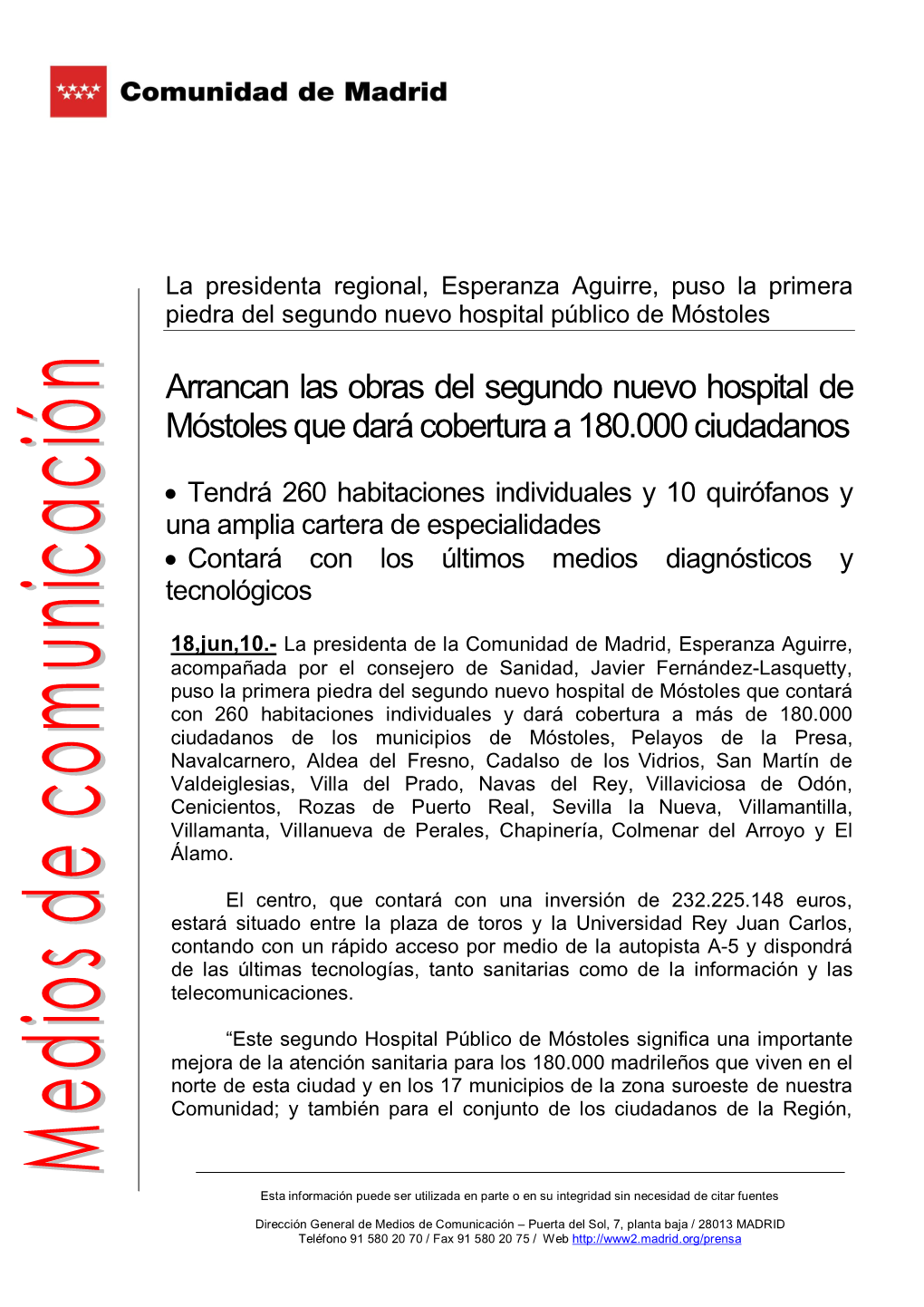 Arrancan Las Obras Del Segundo Nuevo Hospital De Móstoles Que Dará Cobertura a 180.000 Ciudadanos