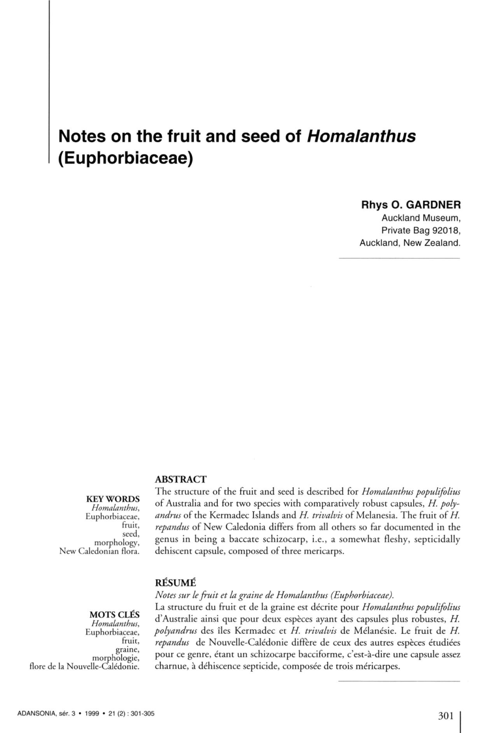 Notes on the Fruit and Seed of Homalanthus (Euphorbiaceae)