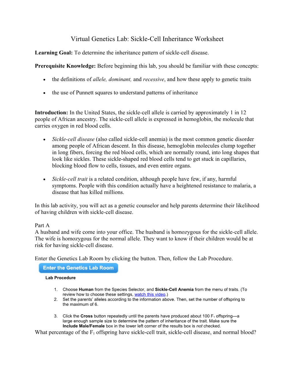 Virtual Genetics Lab: Sickle-Cell Inheritance