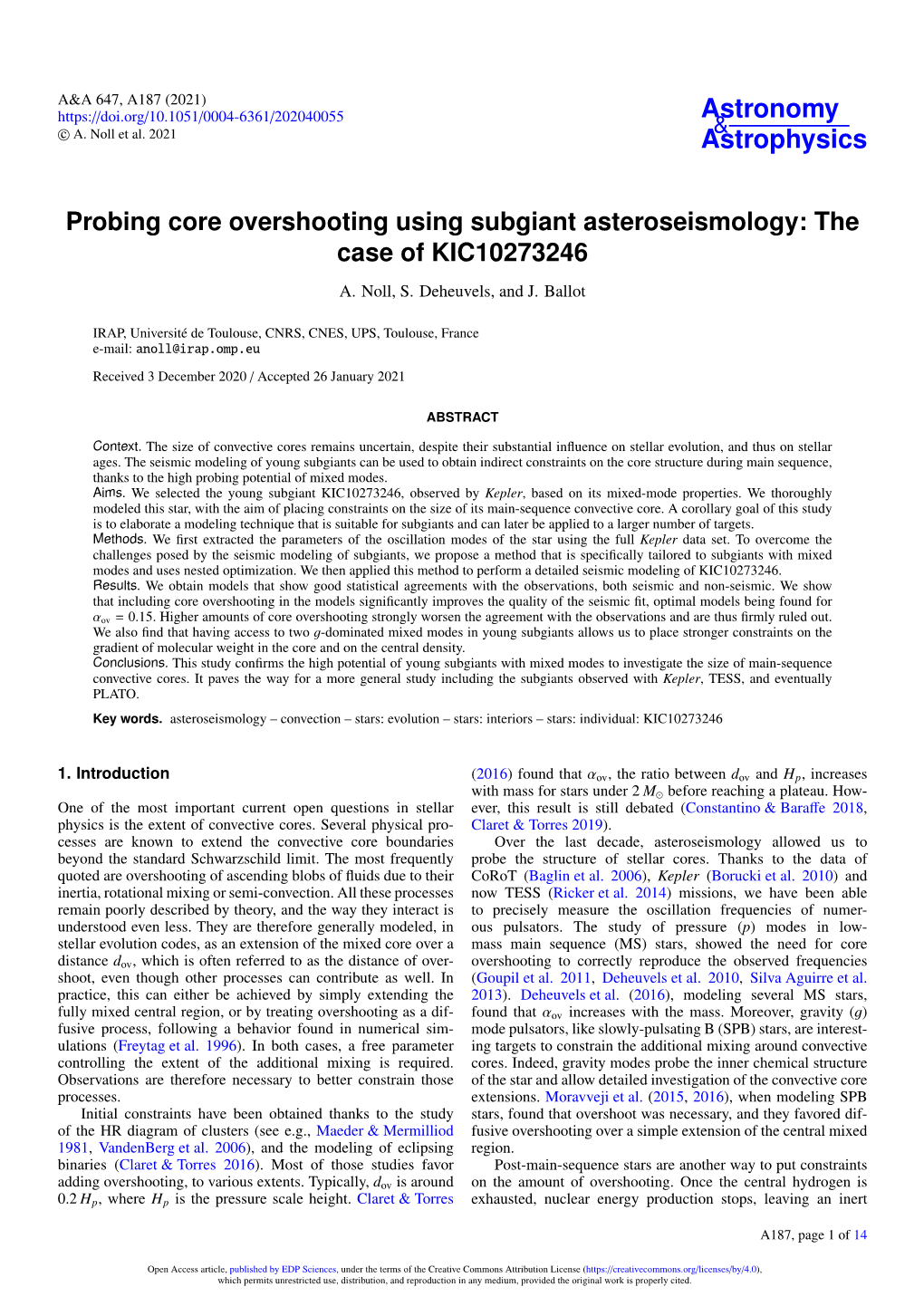 Probing Core Overshooting Using Subgiant Asteroseismology: the Case of KIC10273246 A