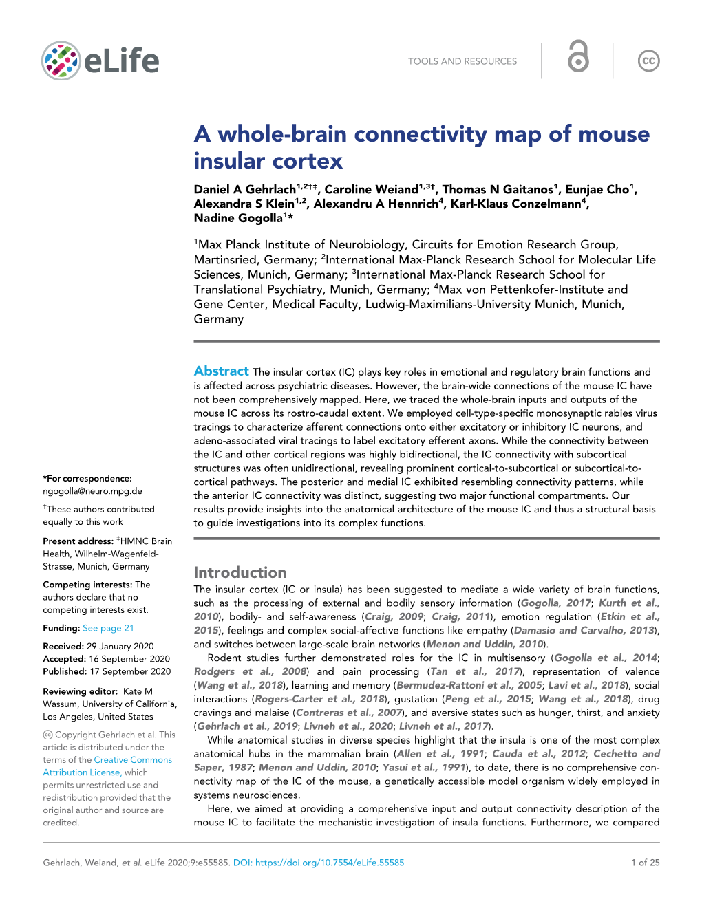 A Whole-Brain Connectivity Map of Mouse Insular Cortex