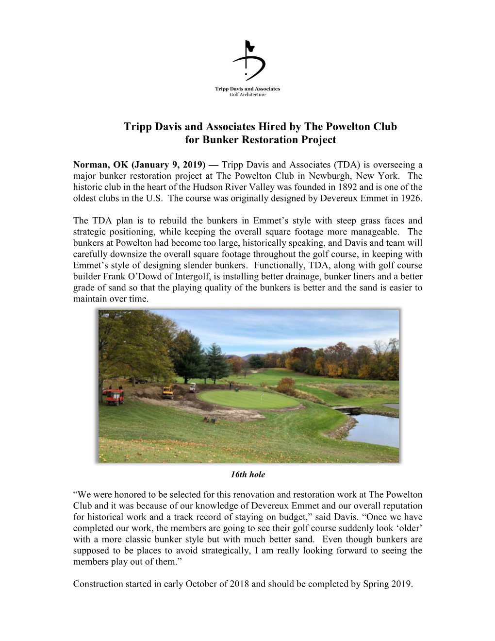 Tripp Davis and Associates Hired by the Powelton Club for Bunker Restoration Project