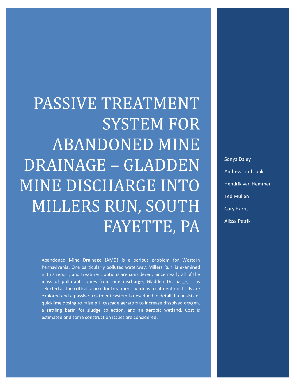 Passive Treatment System for Abandoned Mine