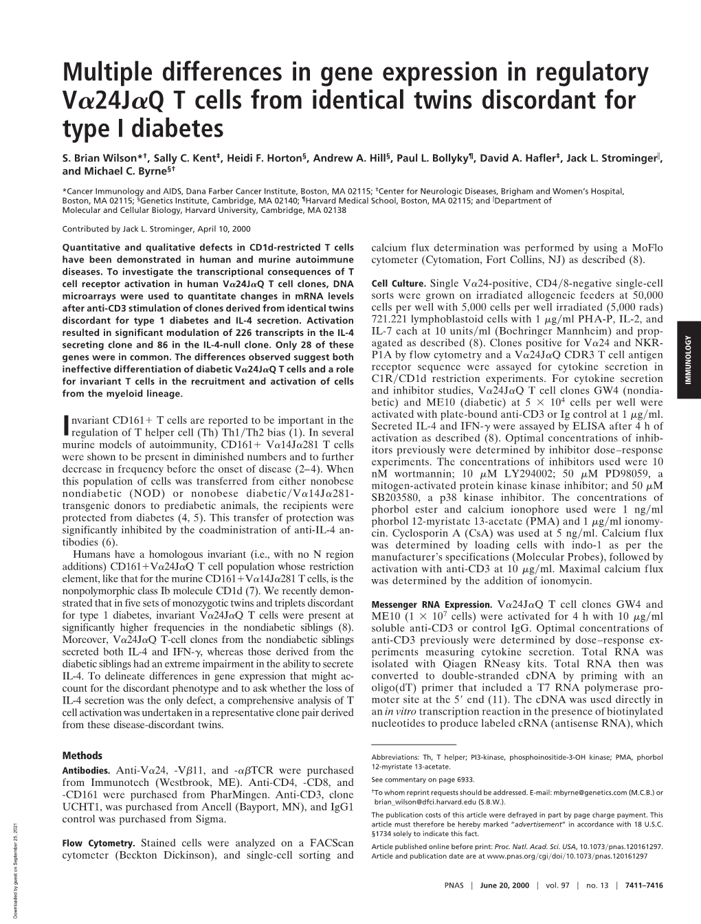 Multiple Differences in Gene Expression in Regulatory V 24J Q T