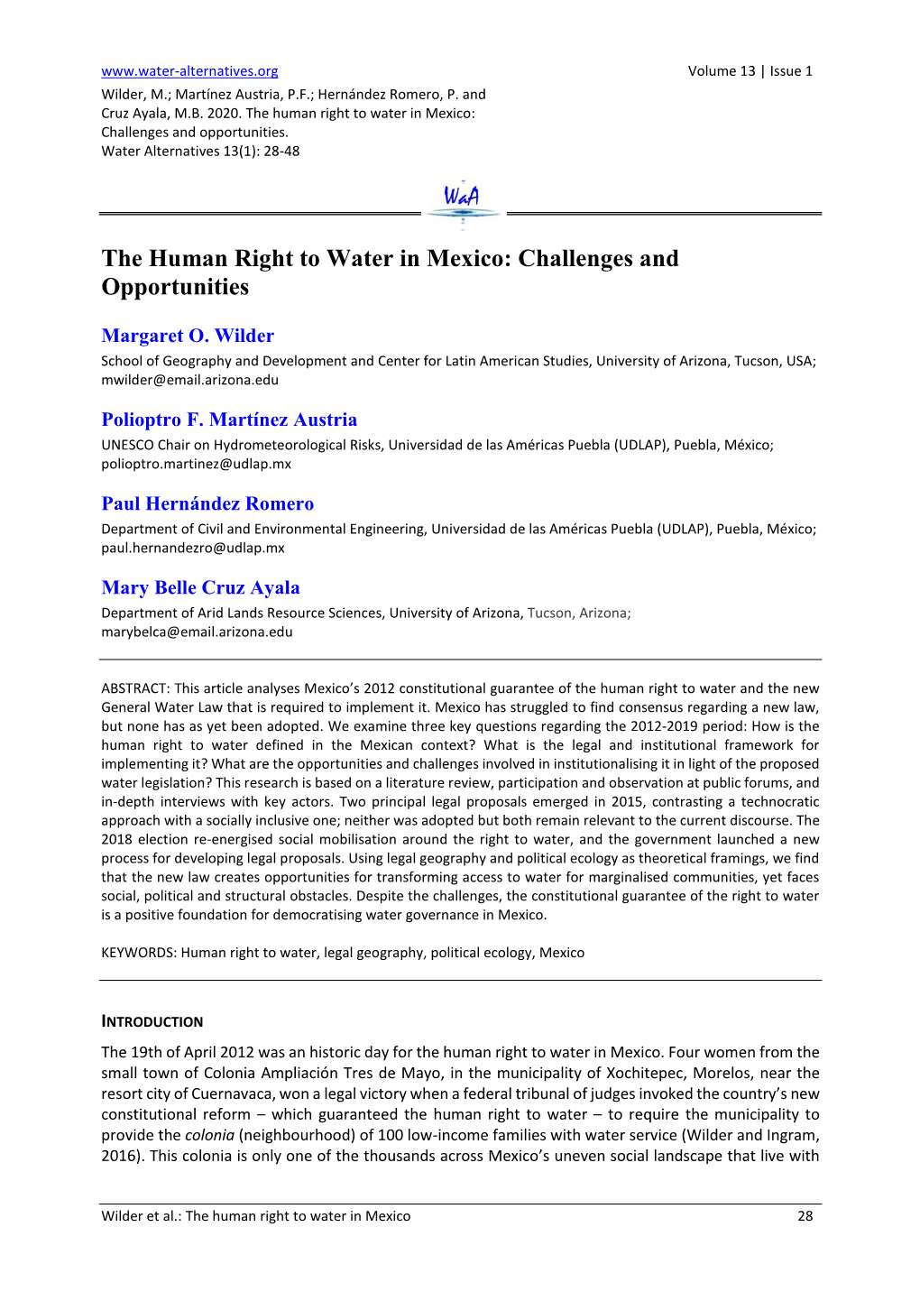 The Human Right to Water in Mexico: Challenges and Opportunities