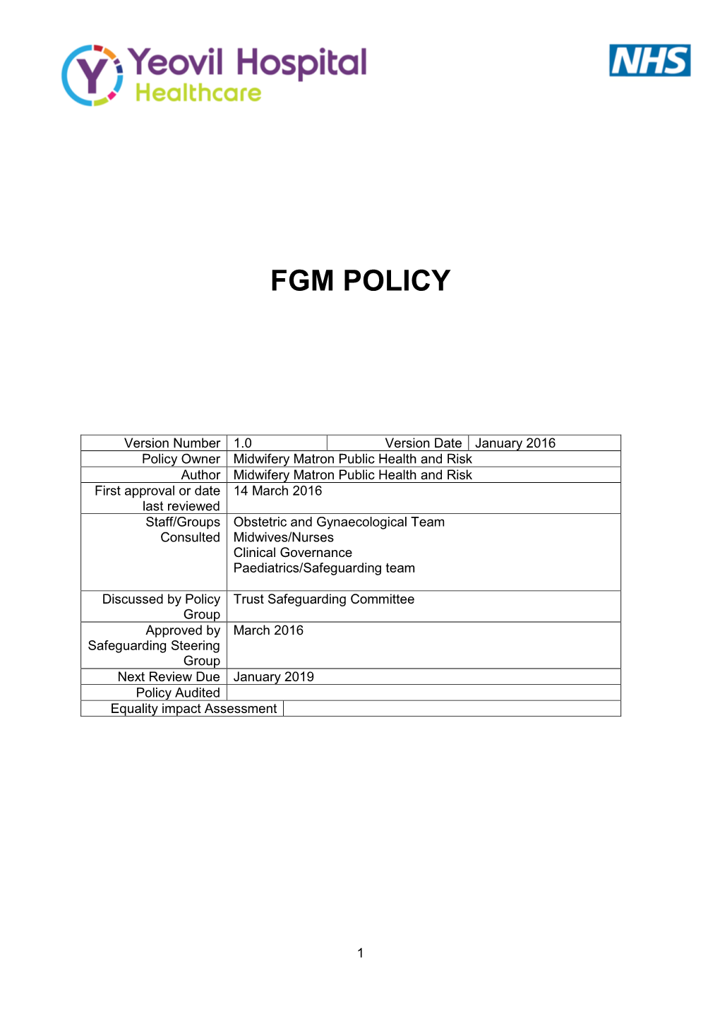 Female Genital Mutilation (FGM) Policy