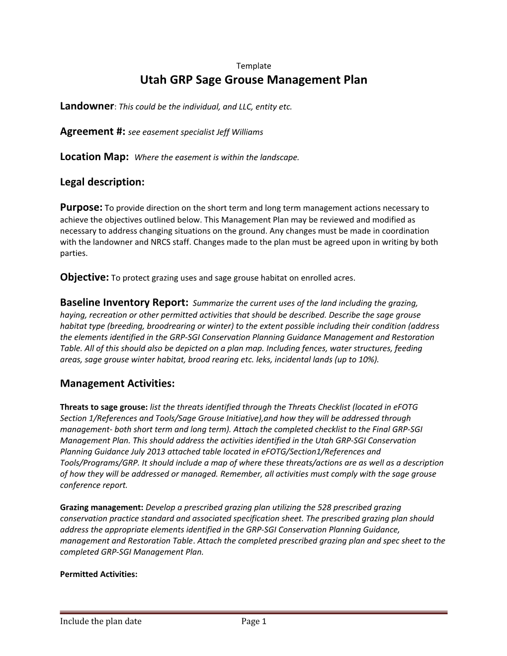 Utah GRP Sage Grouse Management Plan