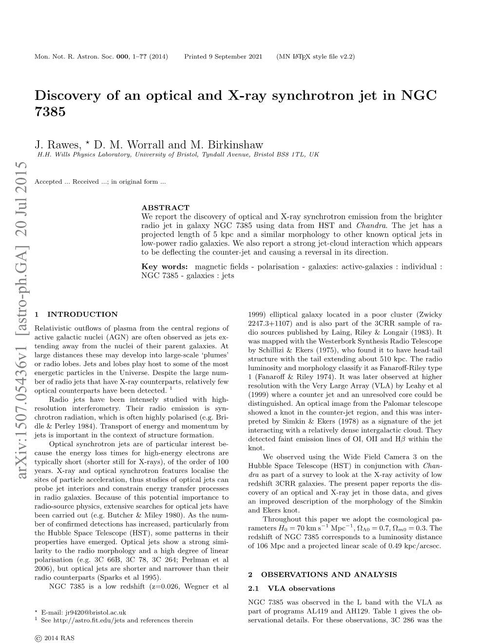 Discovery of an Optical and X-Ray Synchrotron Jet in NGC 7385
