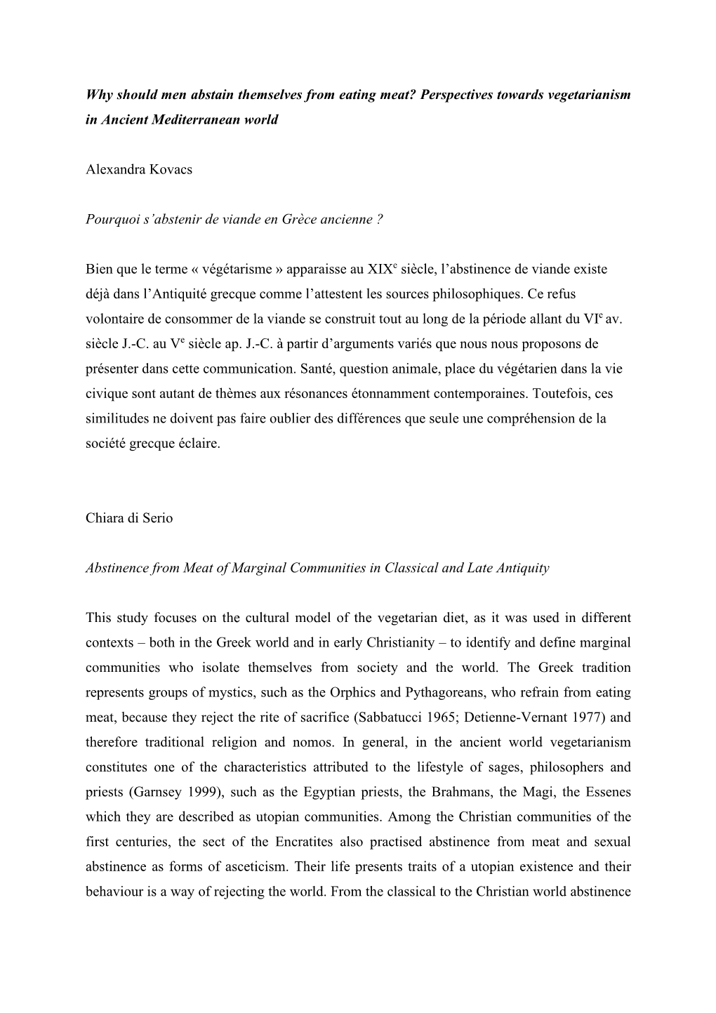 Why Should Men Abstain Themselves from Eating Meat? Perspectives Towards Vegetarianism in Ancient Mediterranean World