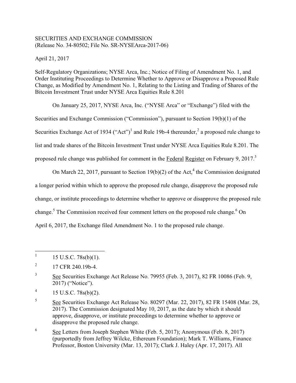 NYSE Arca, Inc.; Notice of Filing of Amendment No