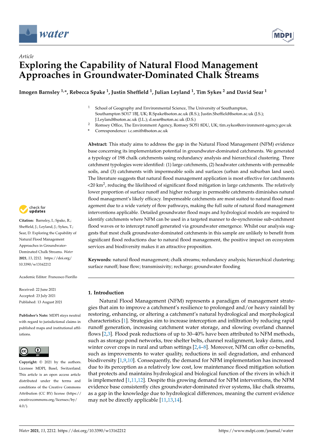 Exploring the Capability of Natural Flood Management Approaches in Groundwater-Dominated Chalk Streams