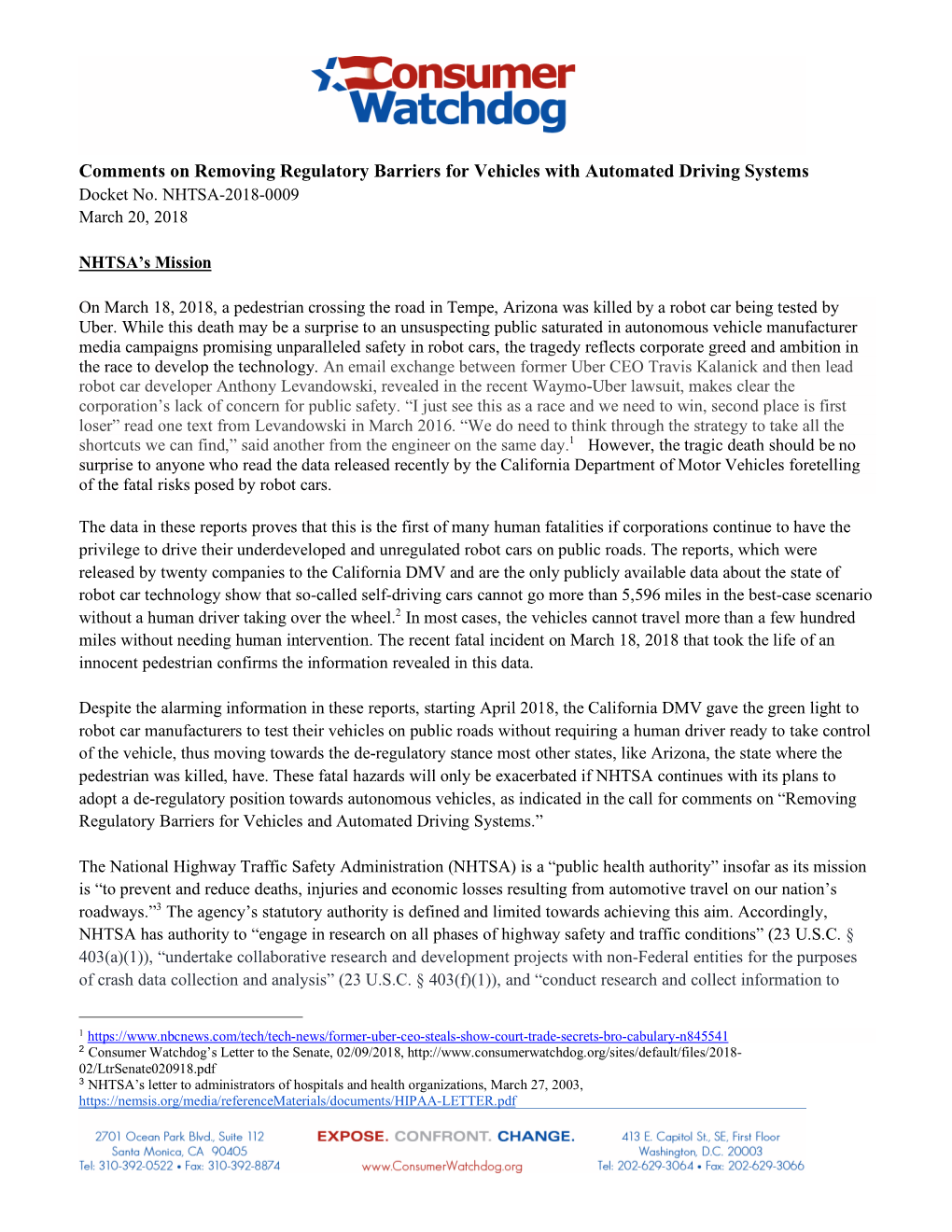 Comments on Removing Regulatory Barriers for Vehicles with Automated Driving Systems Docket No