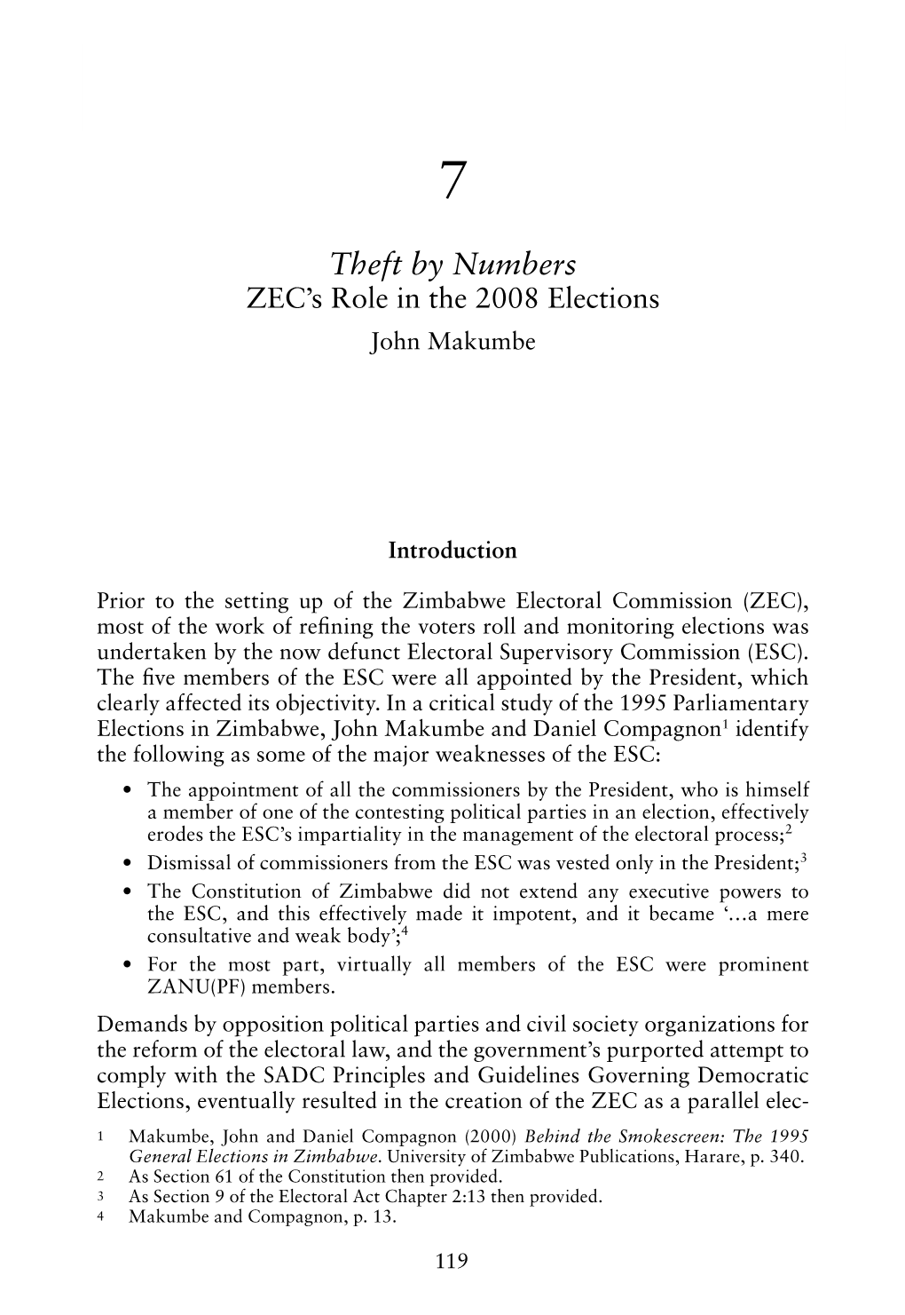 Theft by Numbers ZEC’S Role in the 2008 Elections John Makumbe