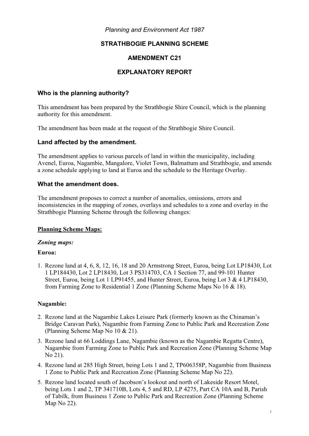 Planning and Environment Act 1987 STRATHBOGIE PLANNING