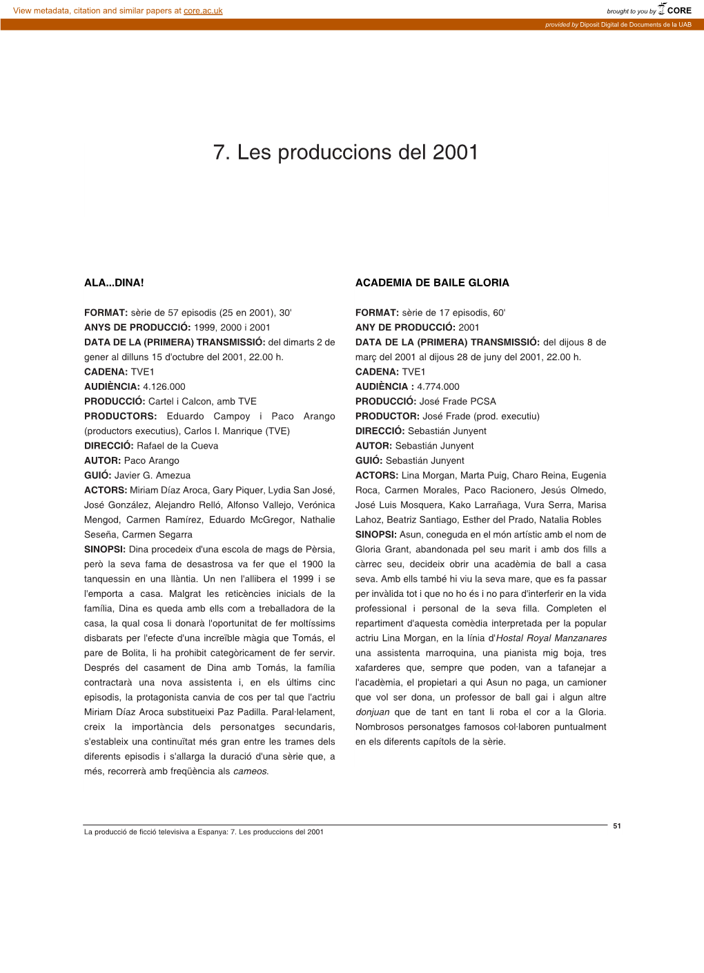 7. Les Produccions Del 2001