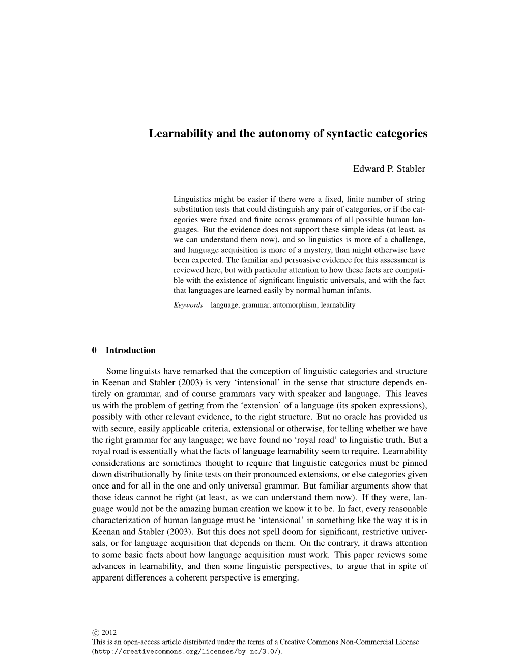 Learnability and the Autonomy of Syntactic Categories