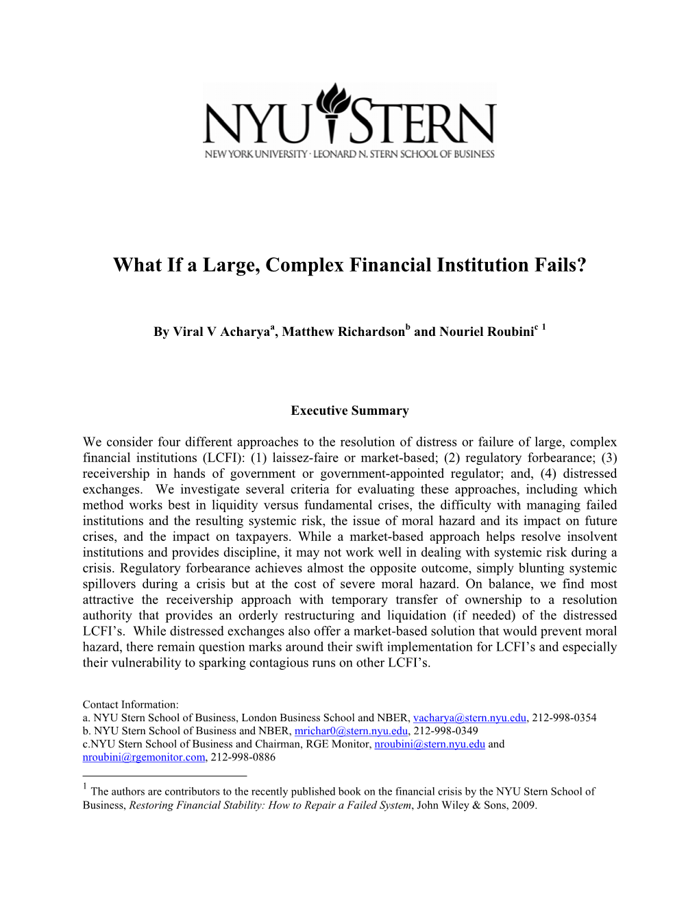 What If a Large, Complex Financial Institution Fails?