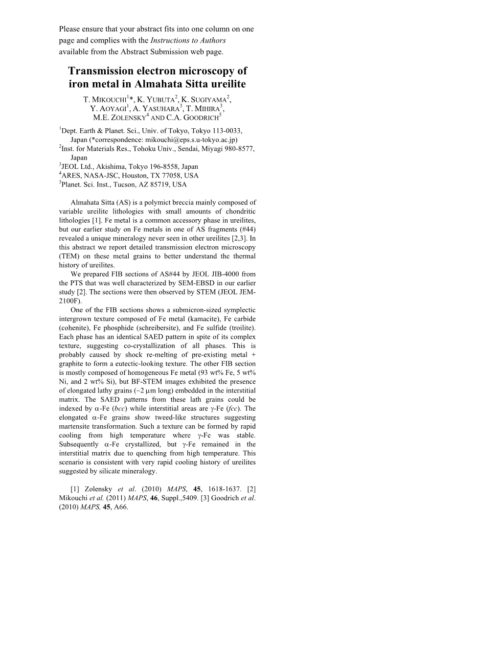 Transmission Electron Microscopy of Iron Metal in Almahata Sitta Ureilite 1 2 2 T