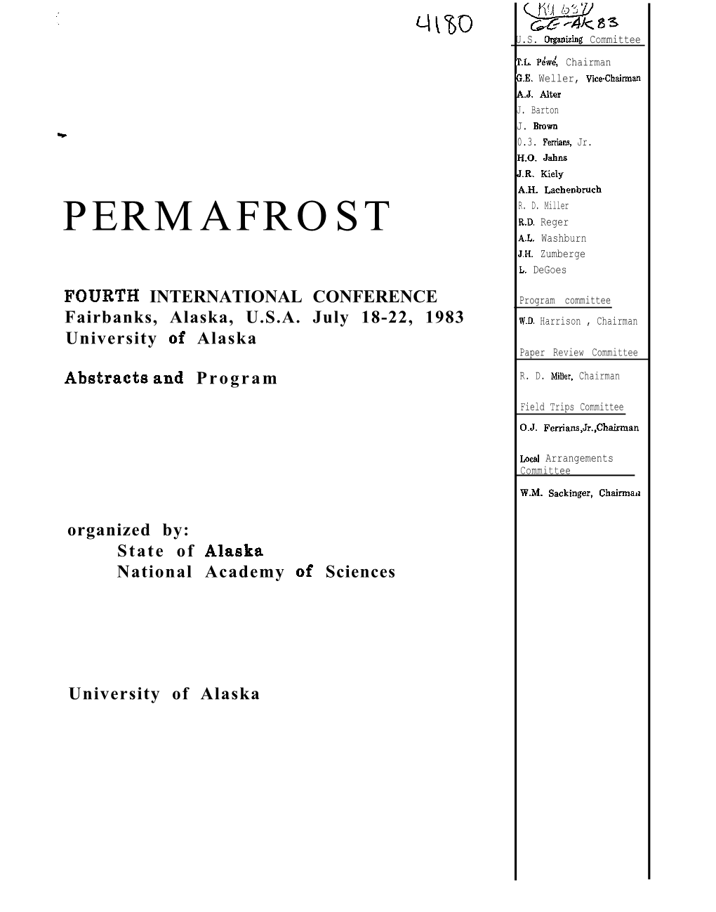 PERMAFROST A.L, Washburn J.H