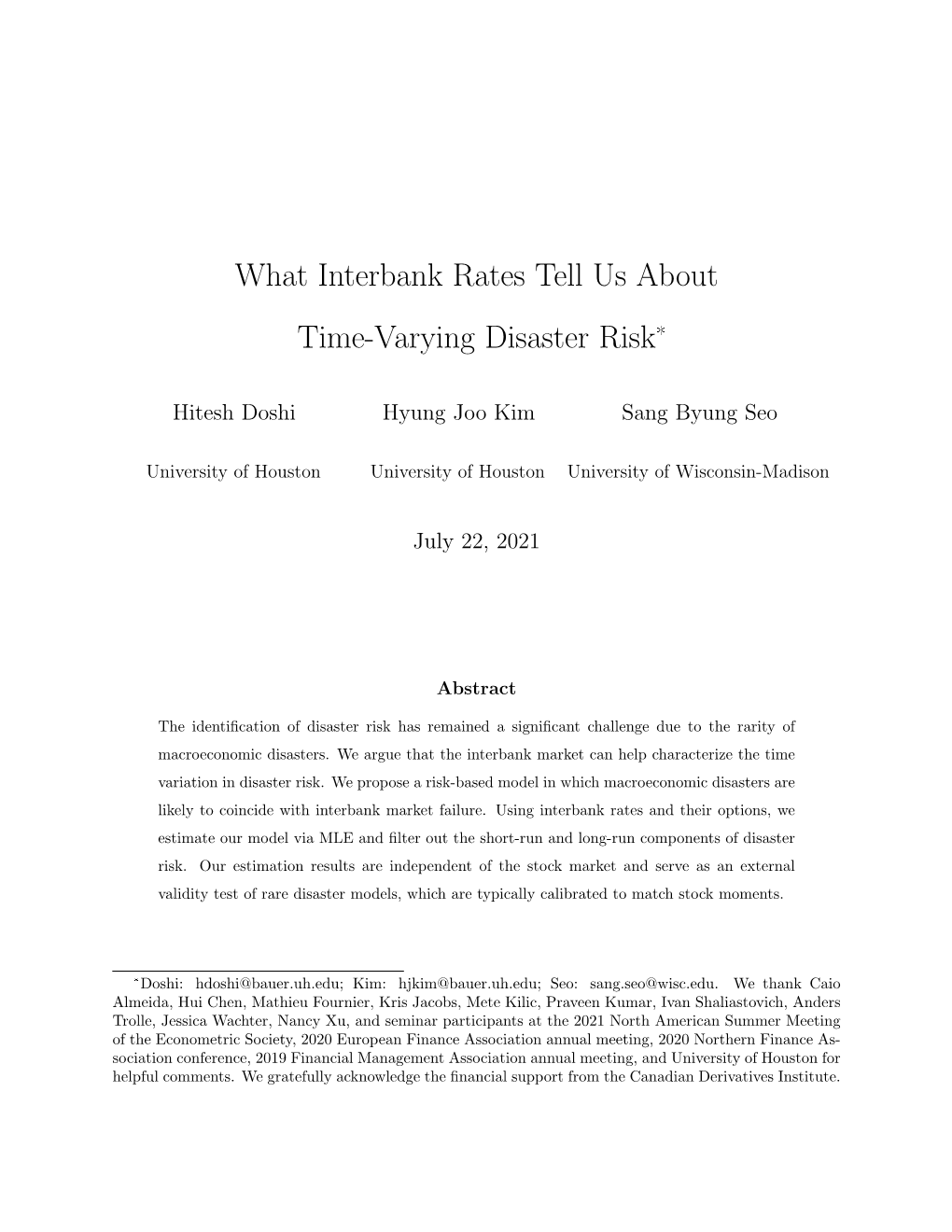 What Interbank Rates Tell Us About Time-Varying Disaster Risk*